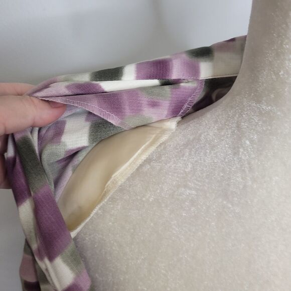 VINTAGE 90s blouse purple geometric print button up padded shoulder‎ top L - Picture 4 of 7